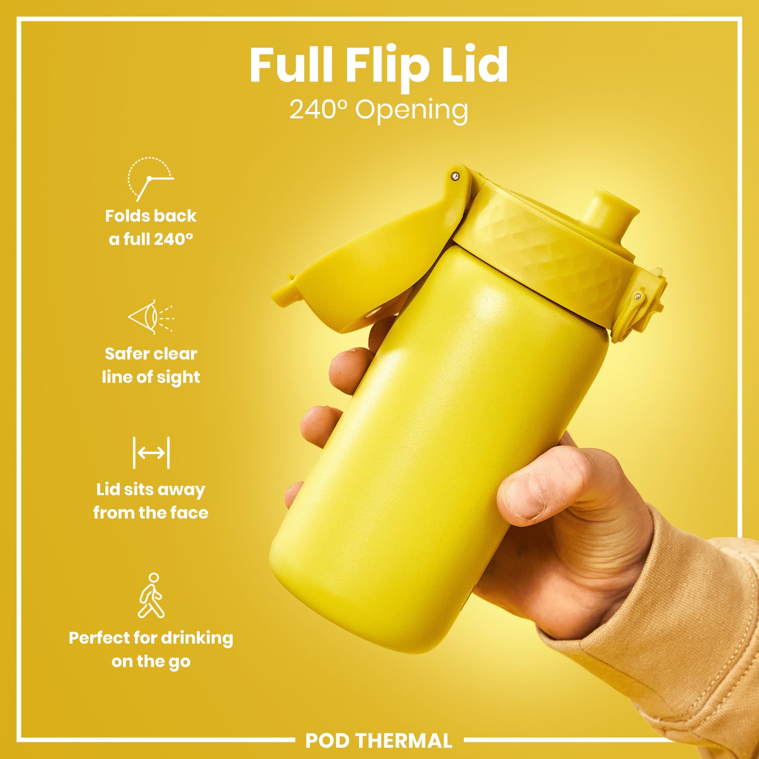 Leak Proof Thermal Water Bottle, Insulated Steel, Yellow, 320ml (11oz)