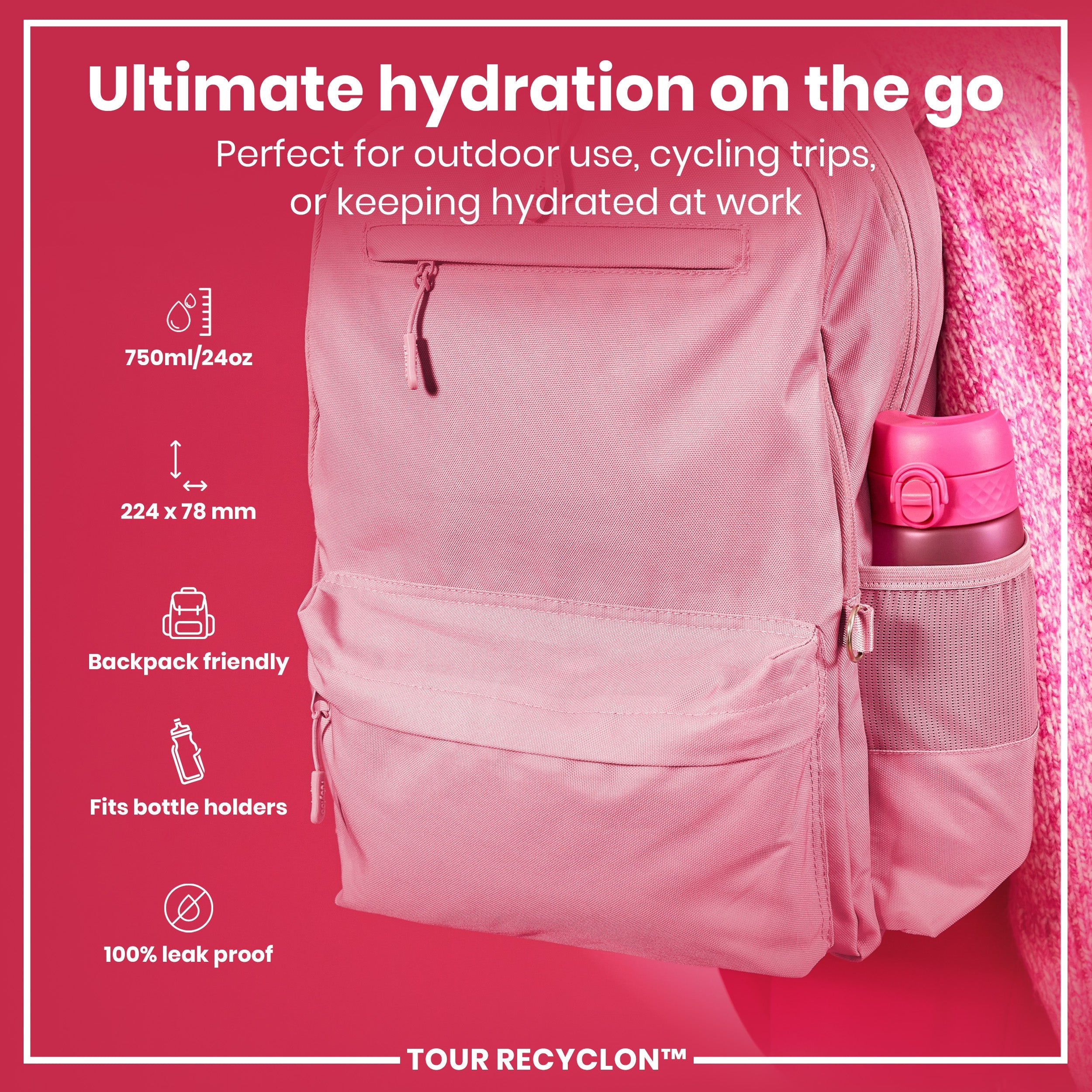 Bottle, Recyclon, Pink, 750ml
