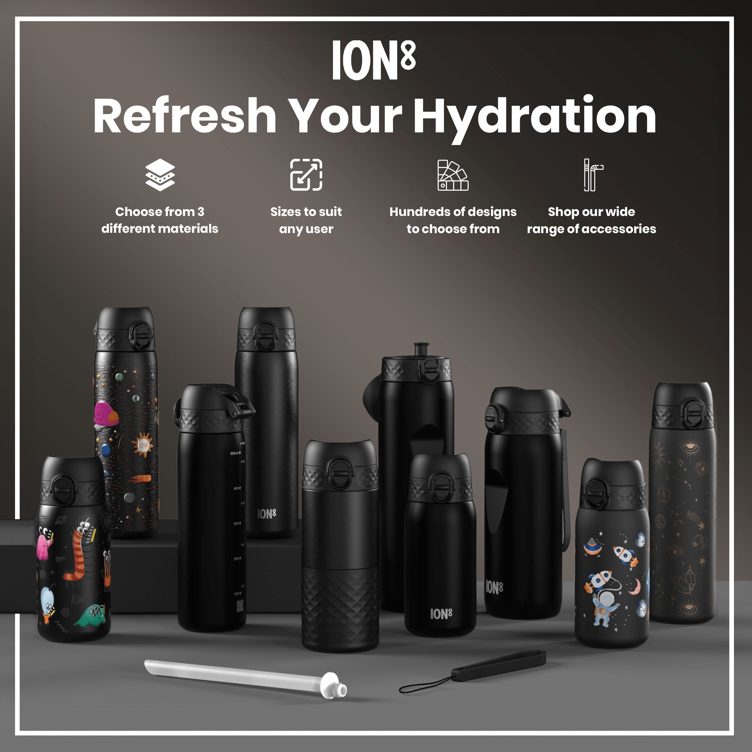 Leak Proof Slim Water Bottle, Recyclon, Celestial Universe, 500ml (18oz)