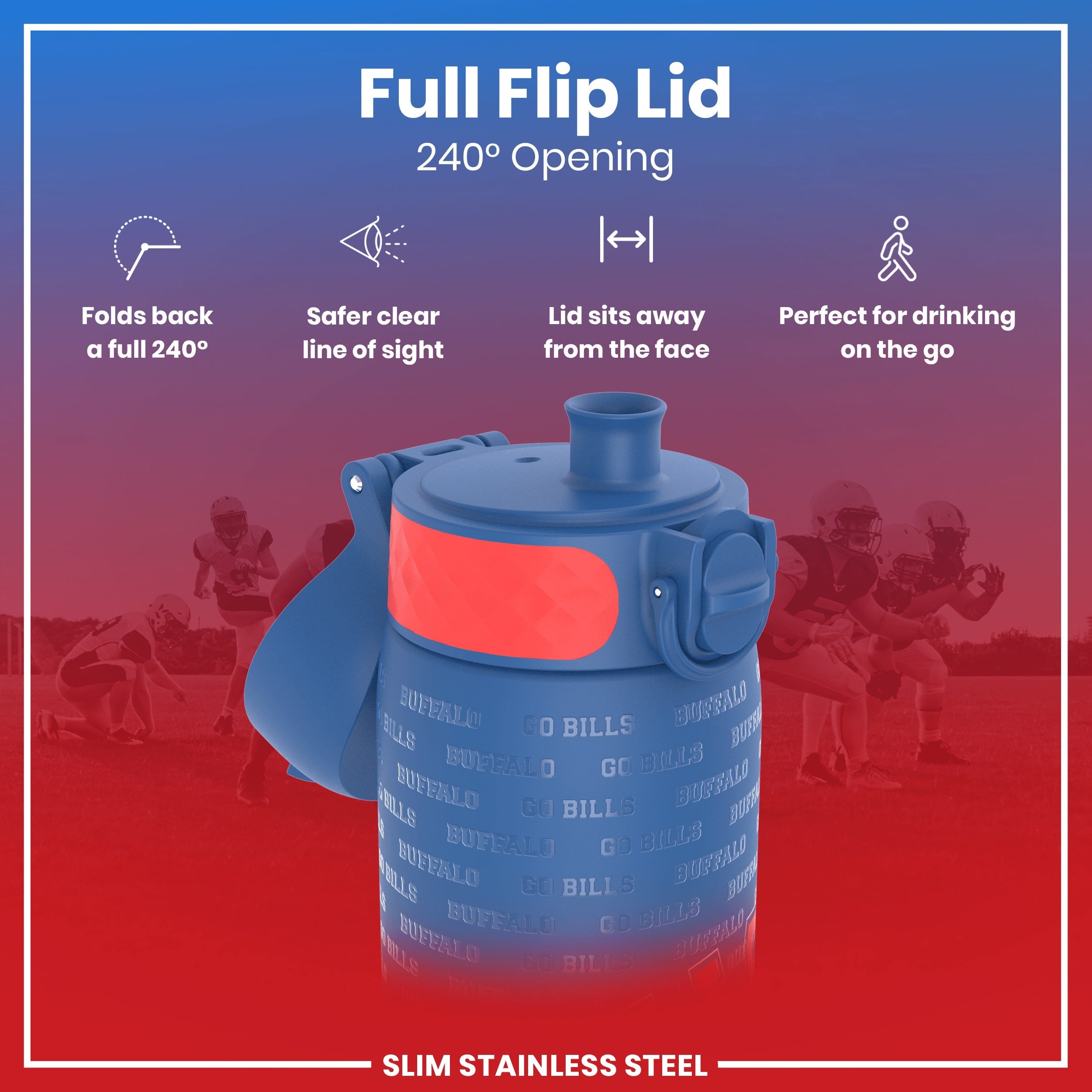 Leak Proof NFL Water Bottle, Stainless Steel, Buffalo Bills, 600ml (20oz)
