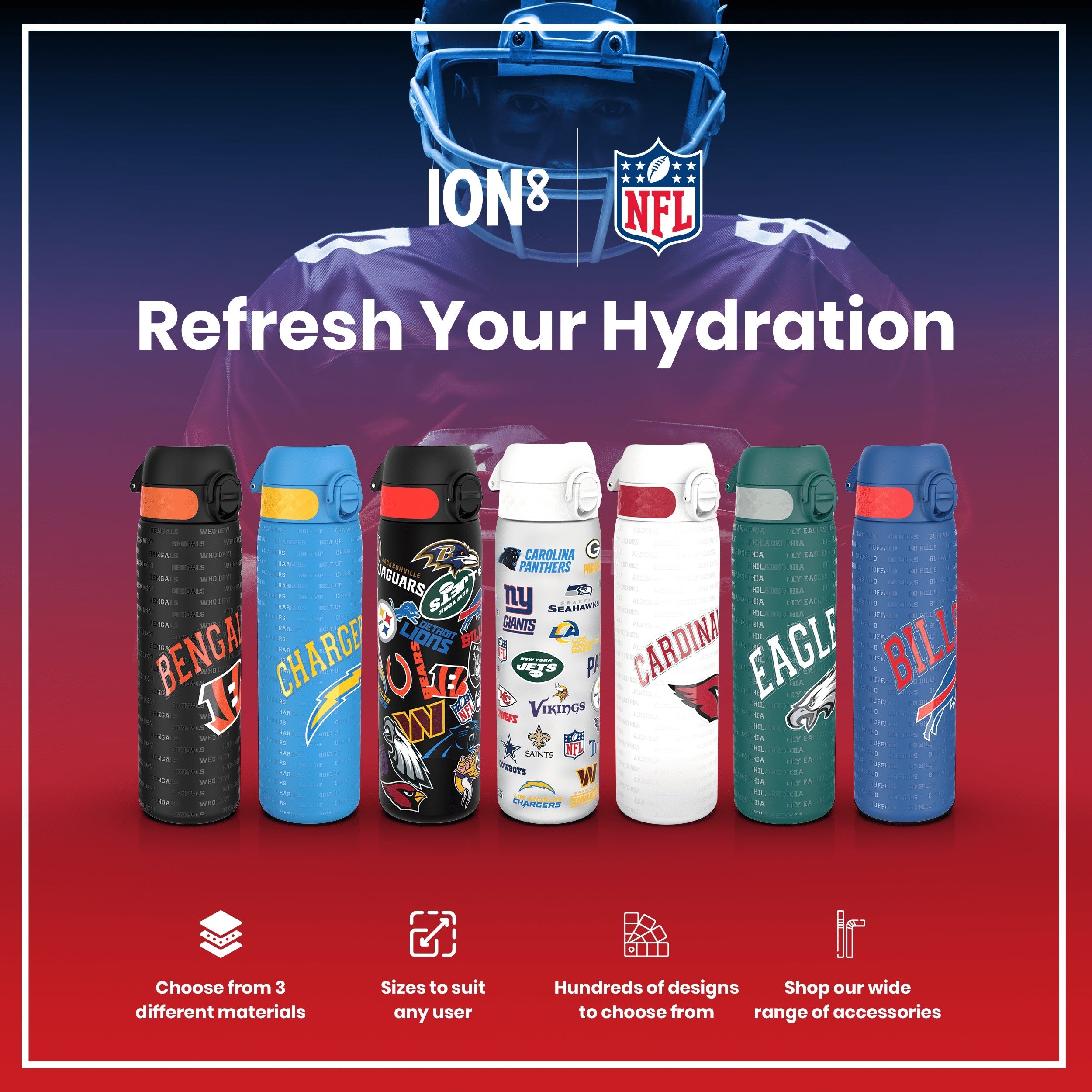 Leak Proof NFL Water Bottle, Stainless Steel, Philadelphia Eagles, 600ml (20oz)