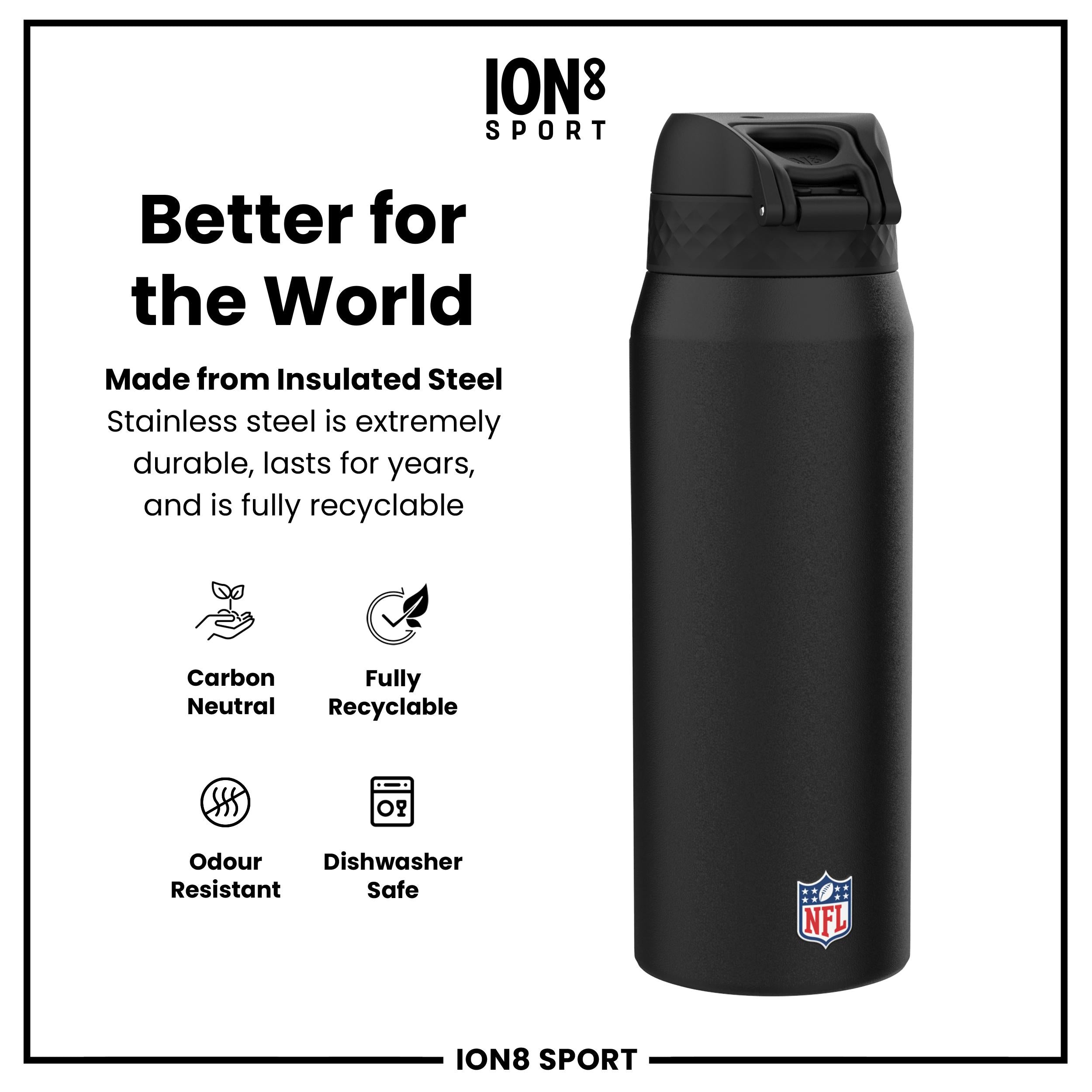 NFL x ION8 Insulated Steel Water Bottle, NFL Dolphins, 750ml (24oz)