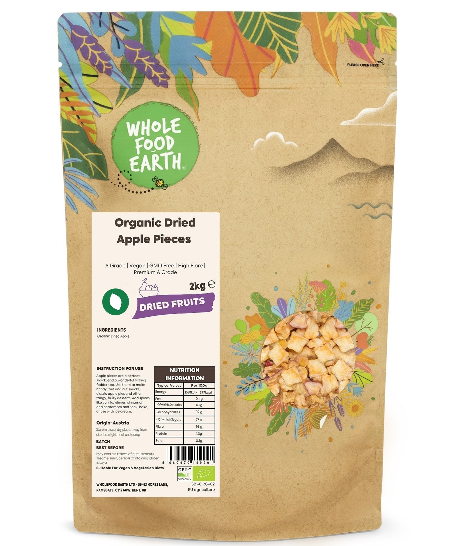 Organic Dried Apple Pieces (A Grade)