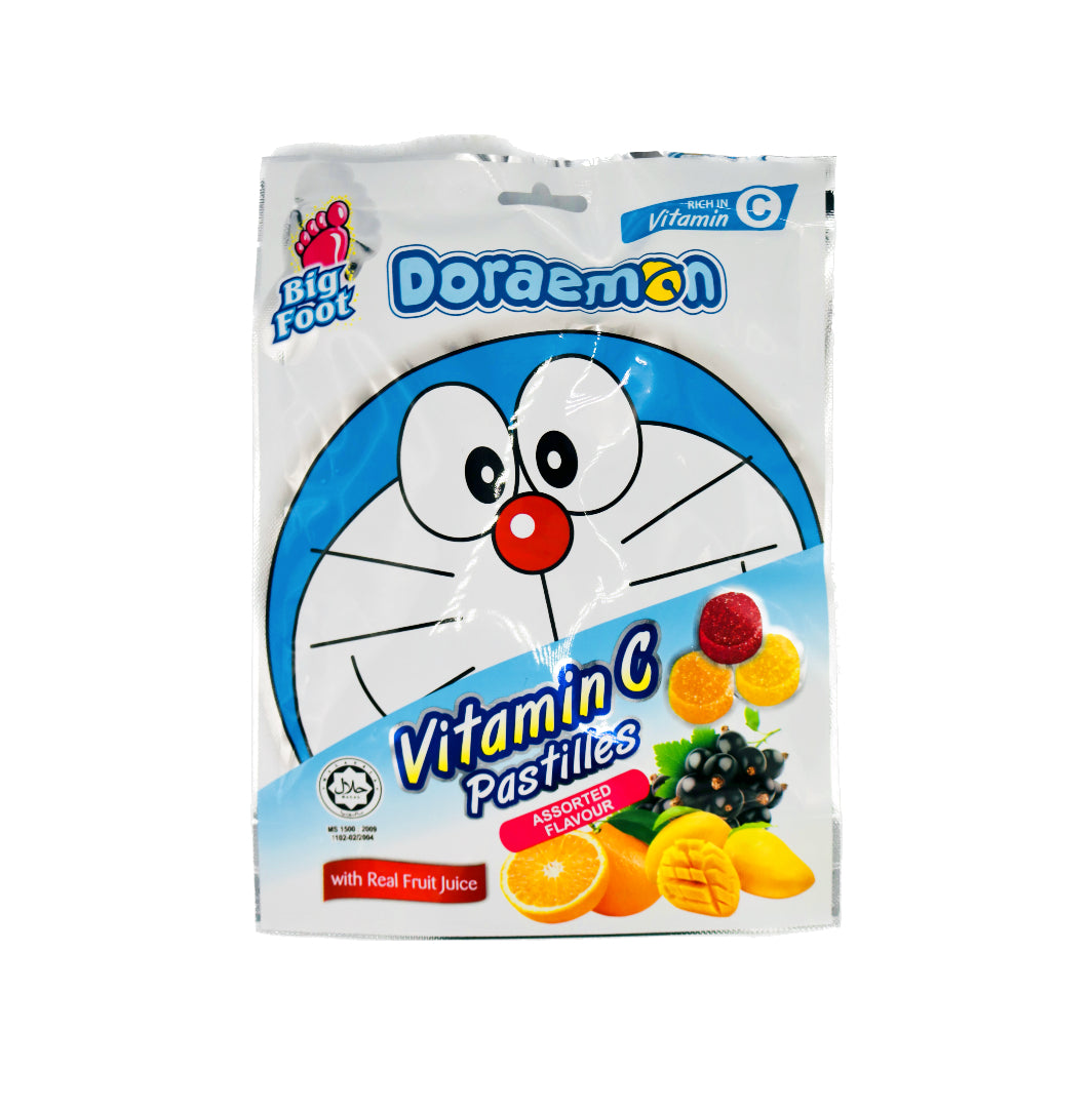 Big Foot Doraemon Vitamin C Pastilles Assorted Flavours 72g – Fun Chewy Sweets With Vitamin C