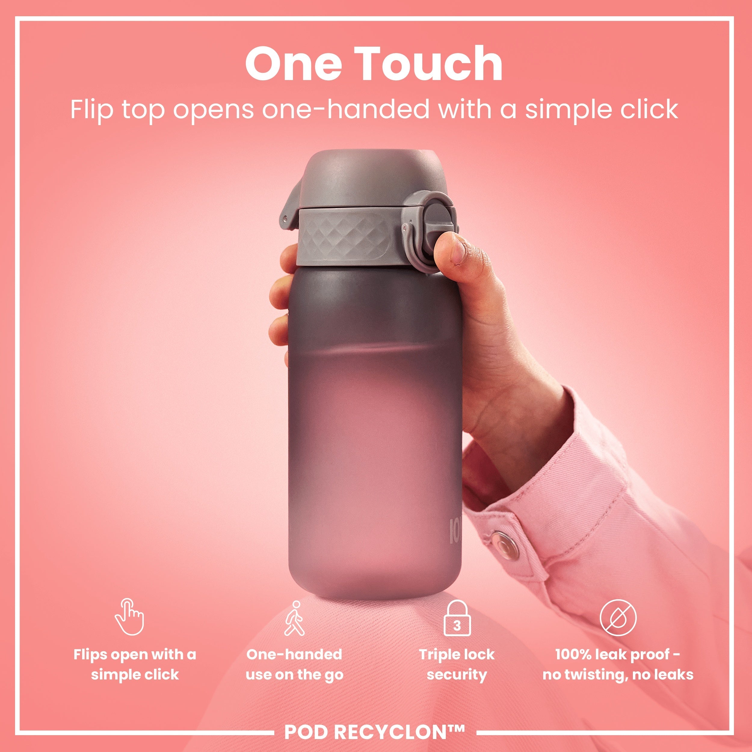 Leak Proof Small Water Bottle With Straw, Recyclon, Grey, 350ml (12oz)