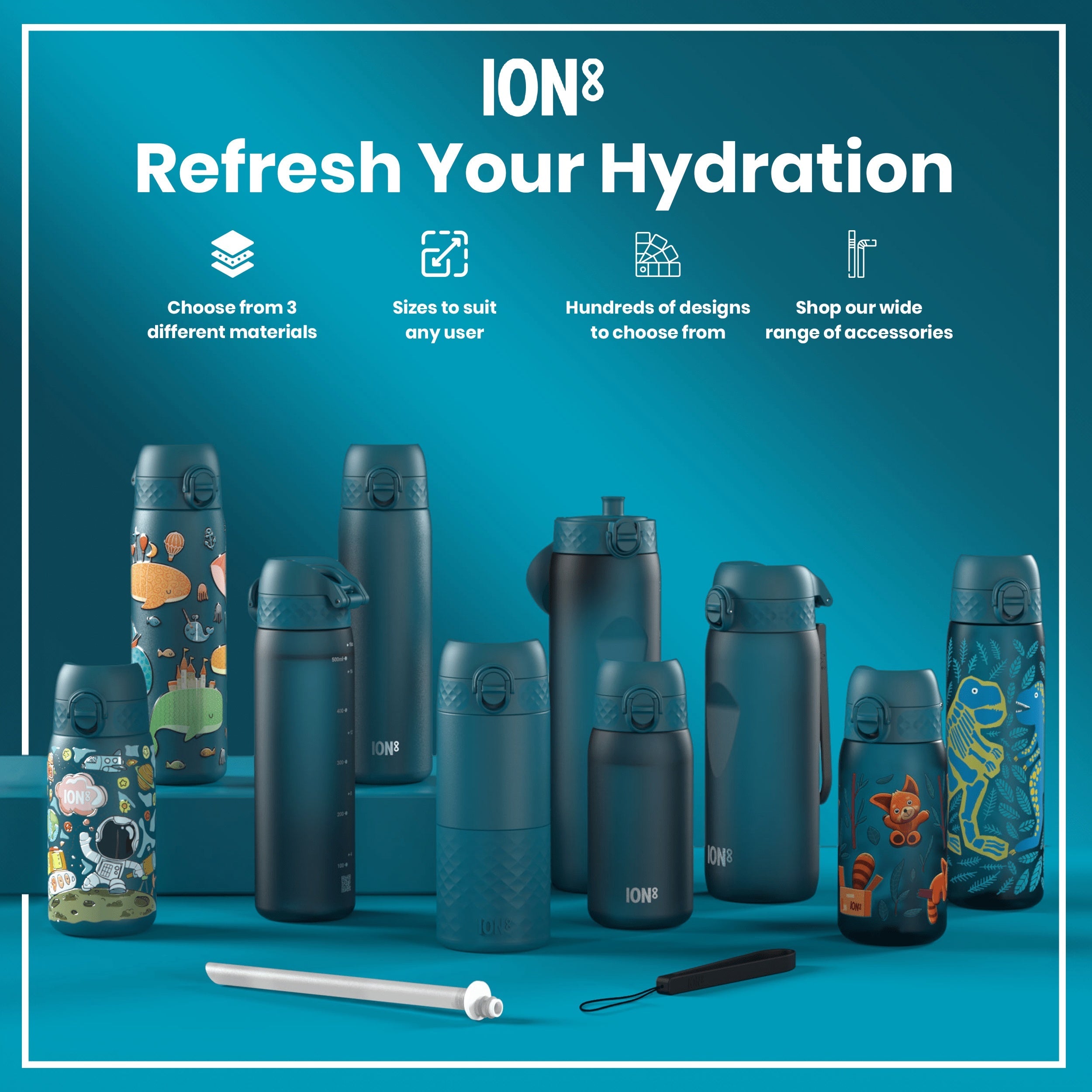 Leak Proof Kids Water Bottle, Recyclon, Red Pandas, 350ml (12oz)