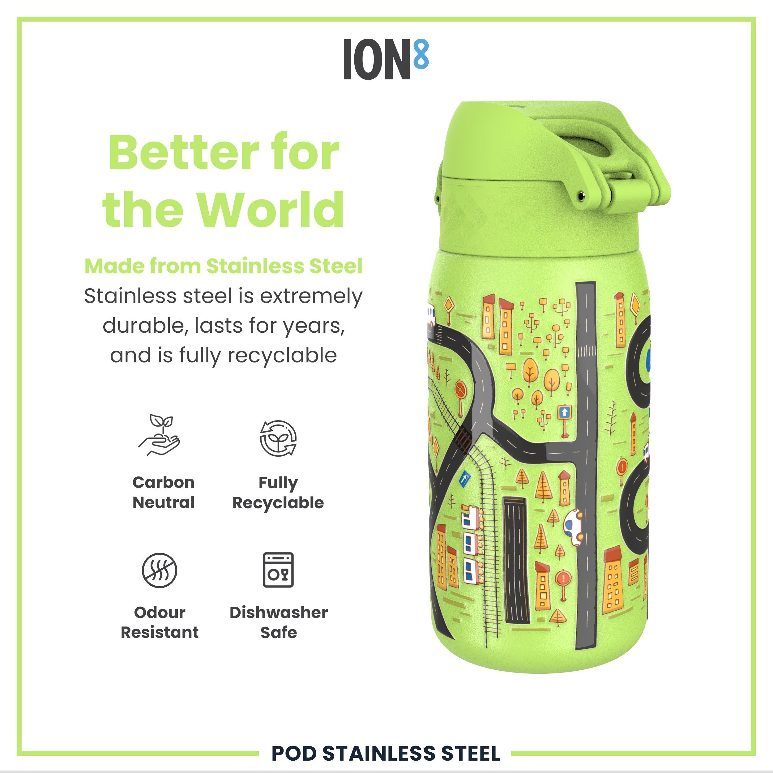 Leak Proof Water Bottle, Stainless Steel, Cars, 400ml (13oz)