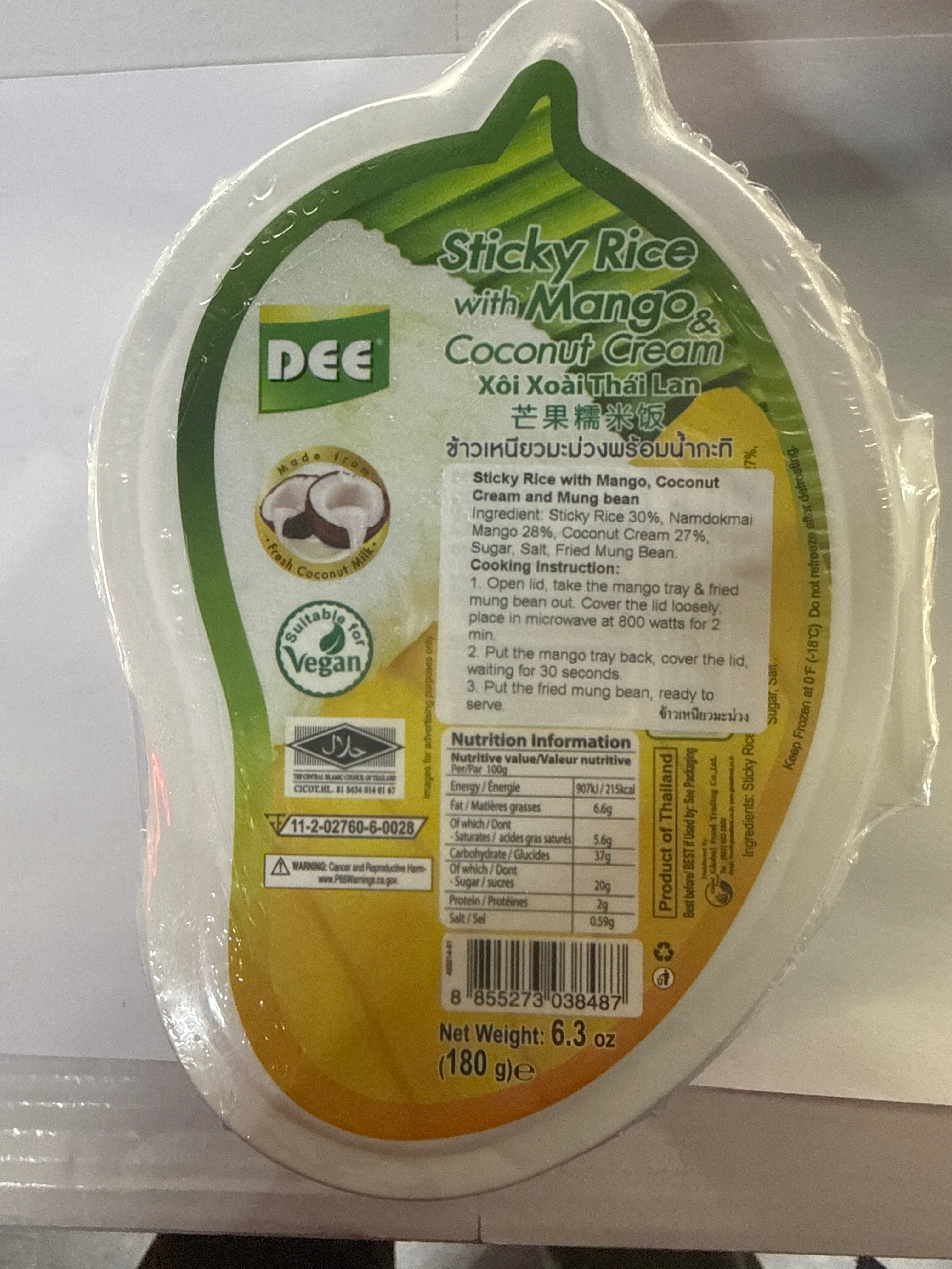 Dee Frozen Sticky Rice with Mango & Coconut Cream 180g