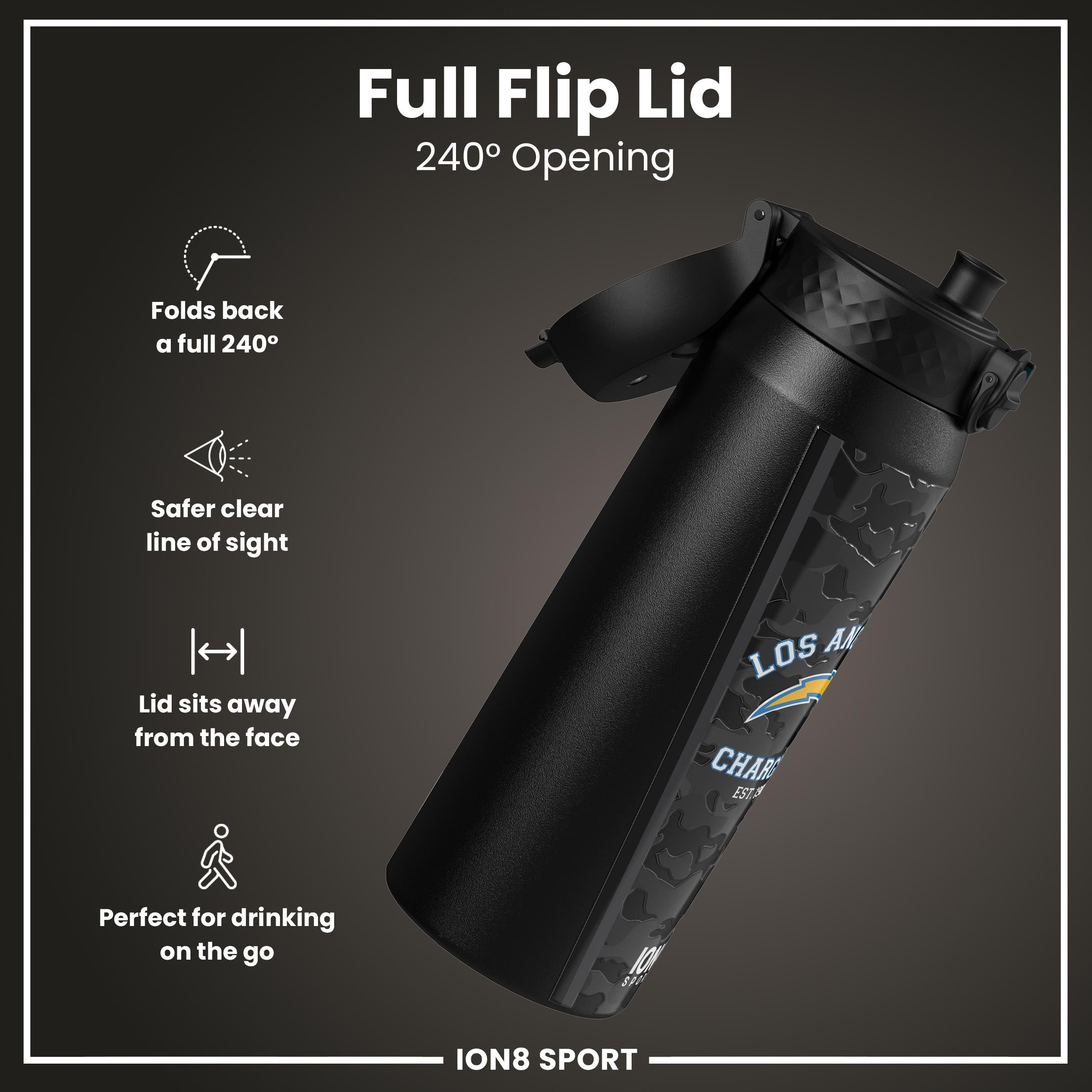 NFL x ION8 Insulated Steel Water Bottle, NFL Chargers, 750ml (24oz)