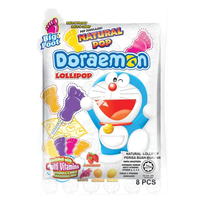 Big Foot Doraemon Natural Lollipop Assorted Flavours 80g – Cute Malaysian Fruit Lollipops