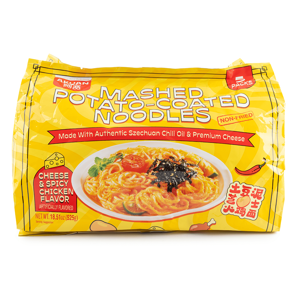 Hi A'Kuan Mashed Potato Coated Noodles - Cheese & Spicy Chicken
